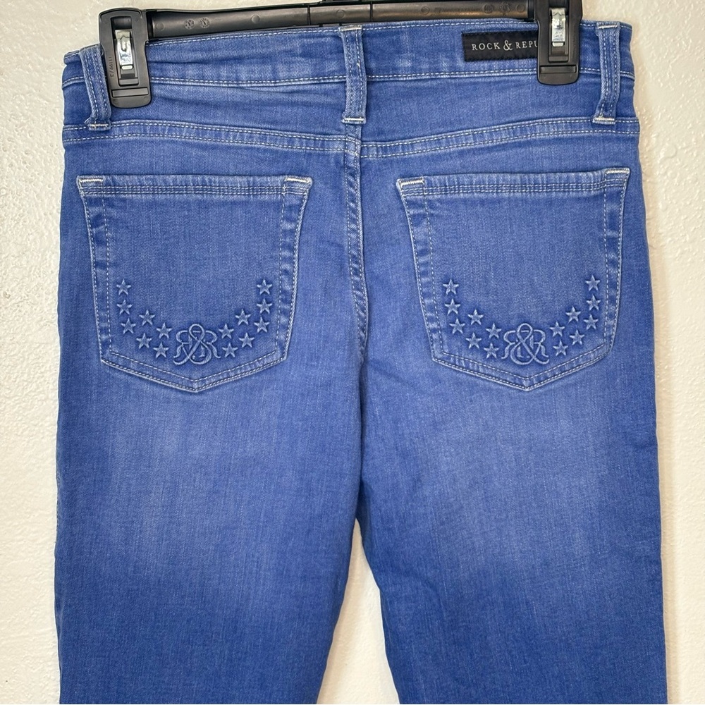 Rock & Republic Women’s Blue Jeans True Blue Star Design on Pockets Skinny Sz 10